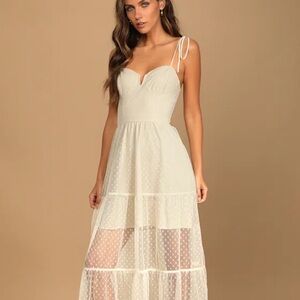 Lulu's Cream Polka Dot Mesh Tiered Mini Dress